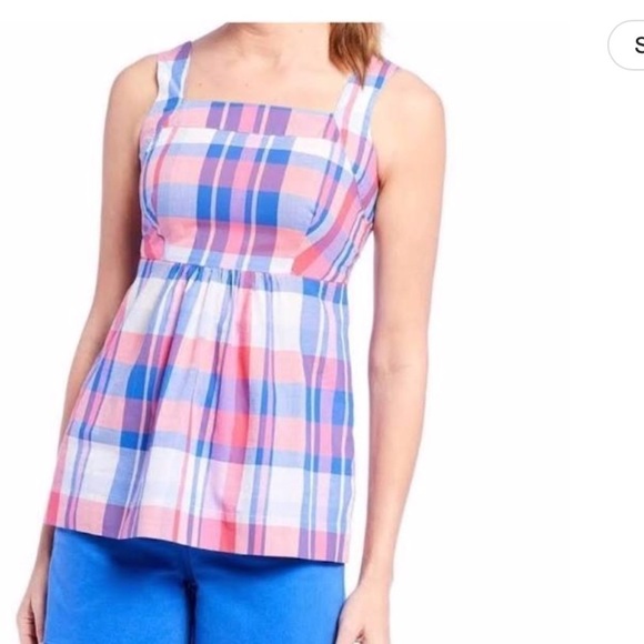 JOULES NWT Zip Back Elsbeth Babydoll Top in Plaid Pinkcheck Size 2 Pink Plaid - Picture 1 of 12